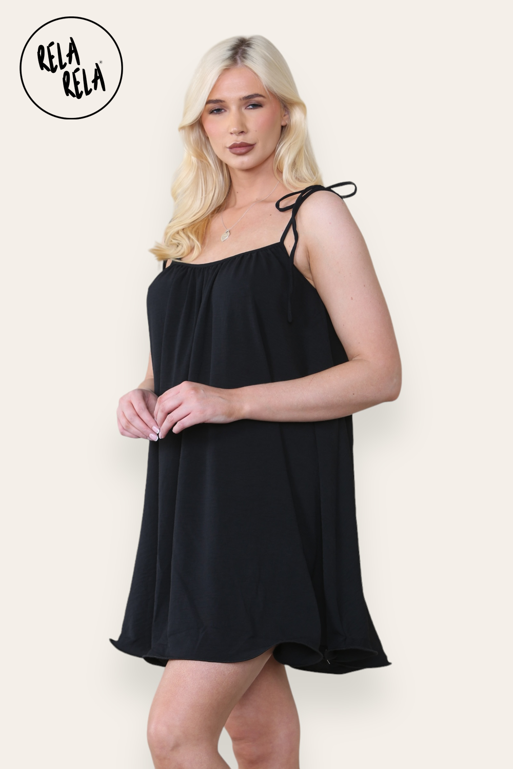 Strappy Wired Hem Swing Mini Dress Women Summer Dress in Black