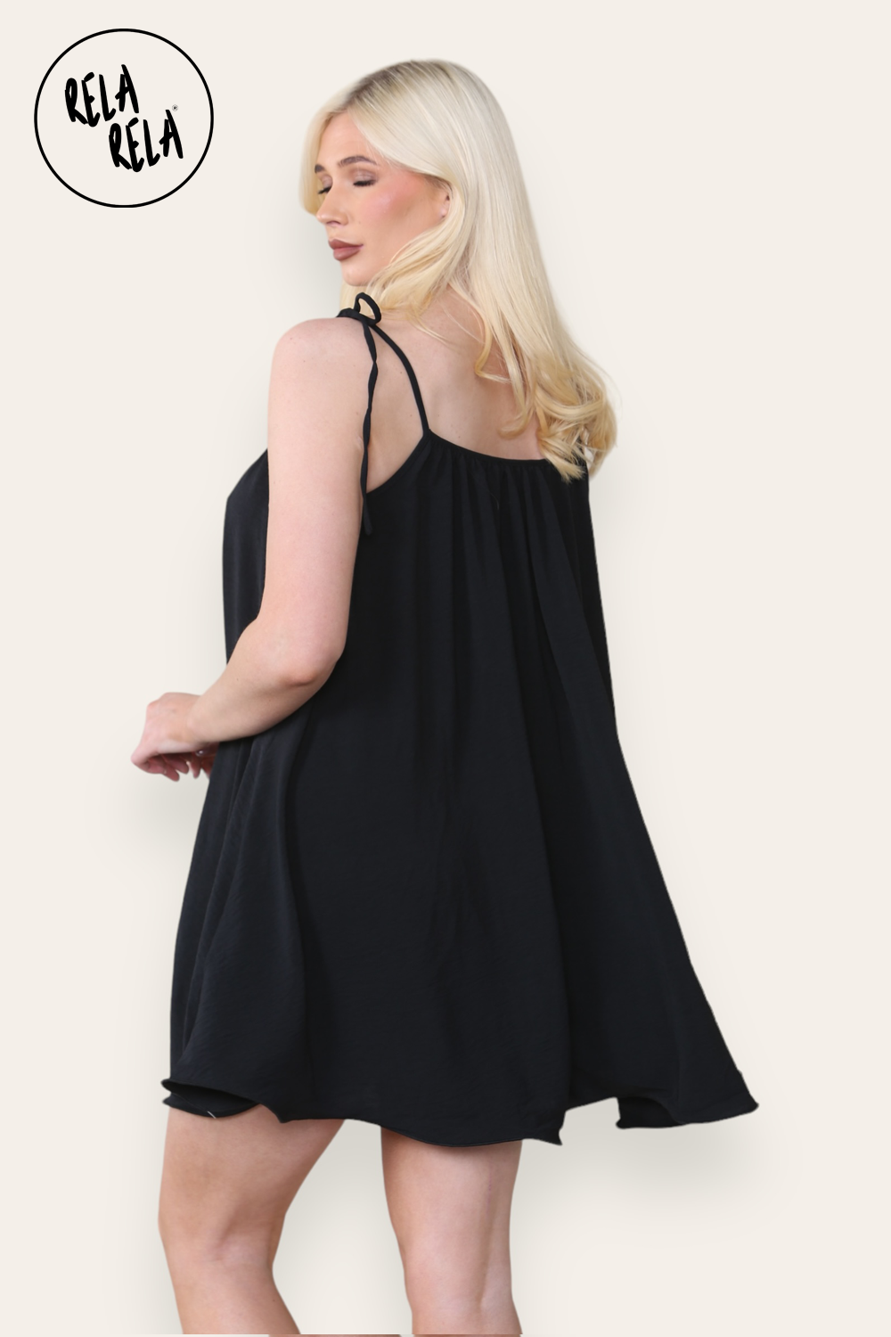 Strappy Wired Hem Swing Mini Dress Women Summer Dress in Black