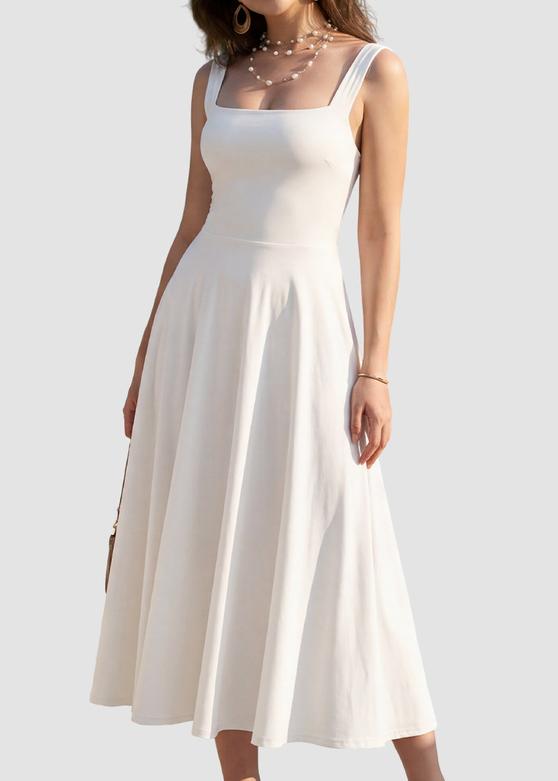 Women's Square Neck Sleeveless Flowy Maxi Dress with Pockets