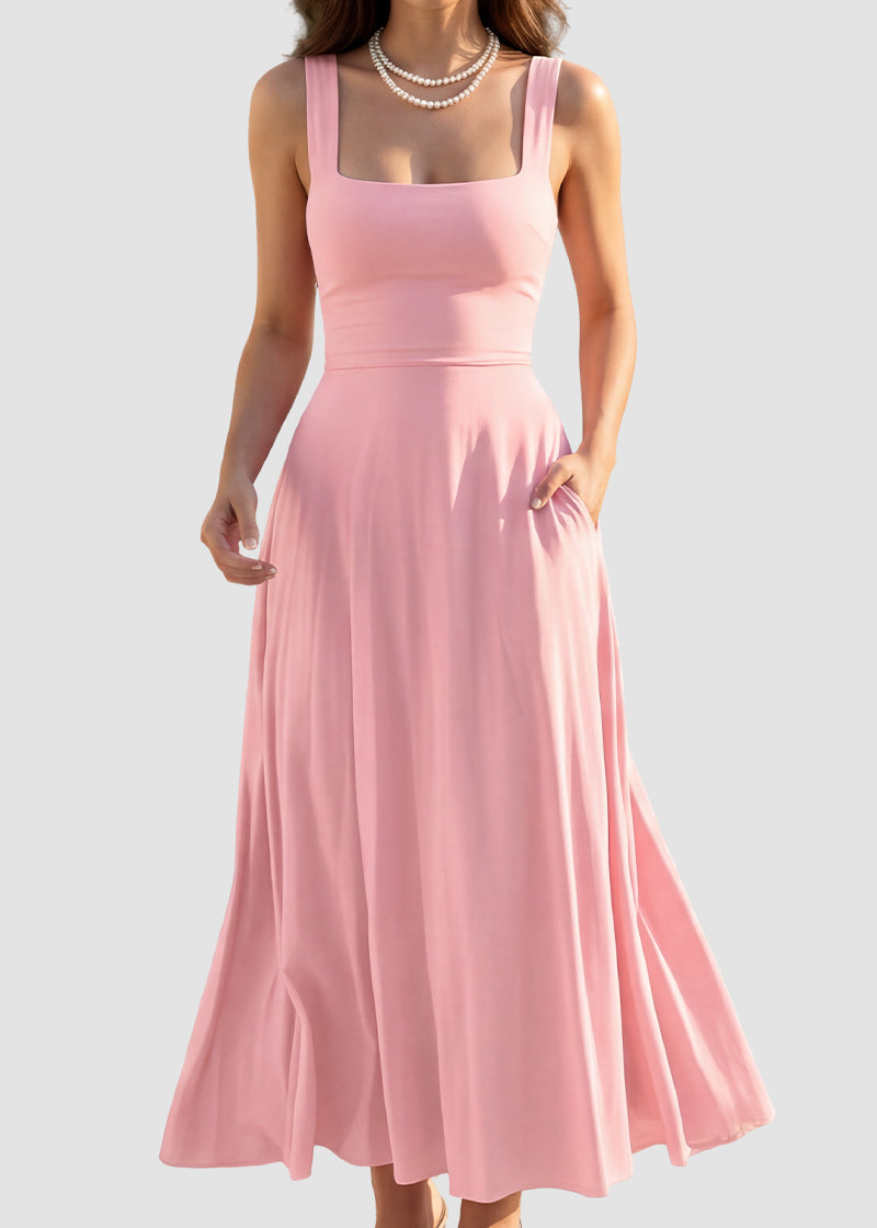 Women's Square Neck Sleeveless Flowy Maxi Dress with Pockets