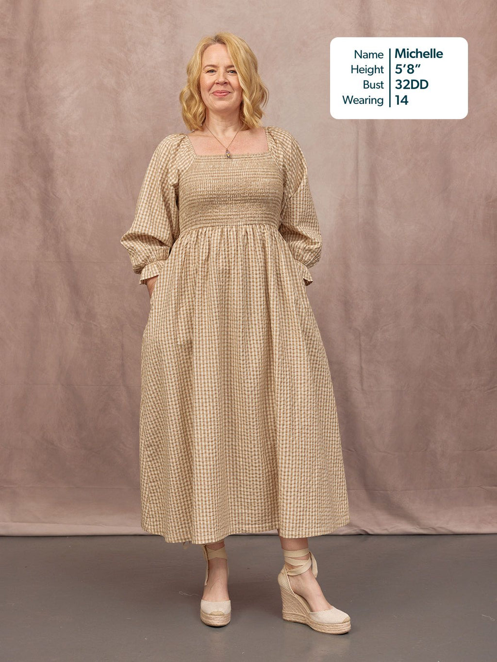 Sam Shirred Puff Sleeve Dress - Brown Gingham Print