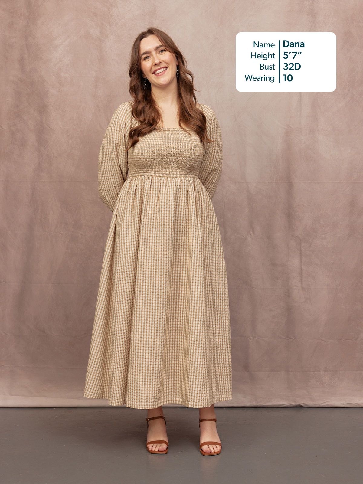 Sam Shirred Puff Sleeve Dress - Brown Gingham Print