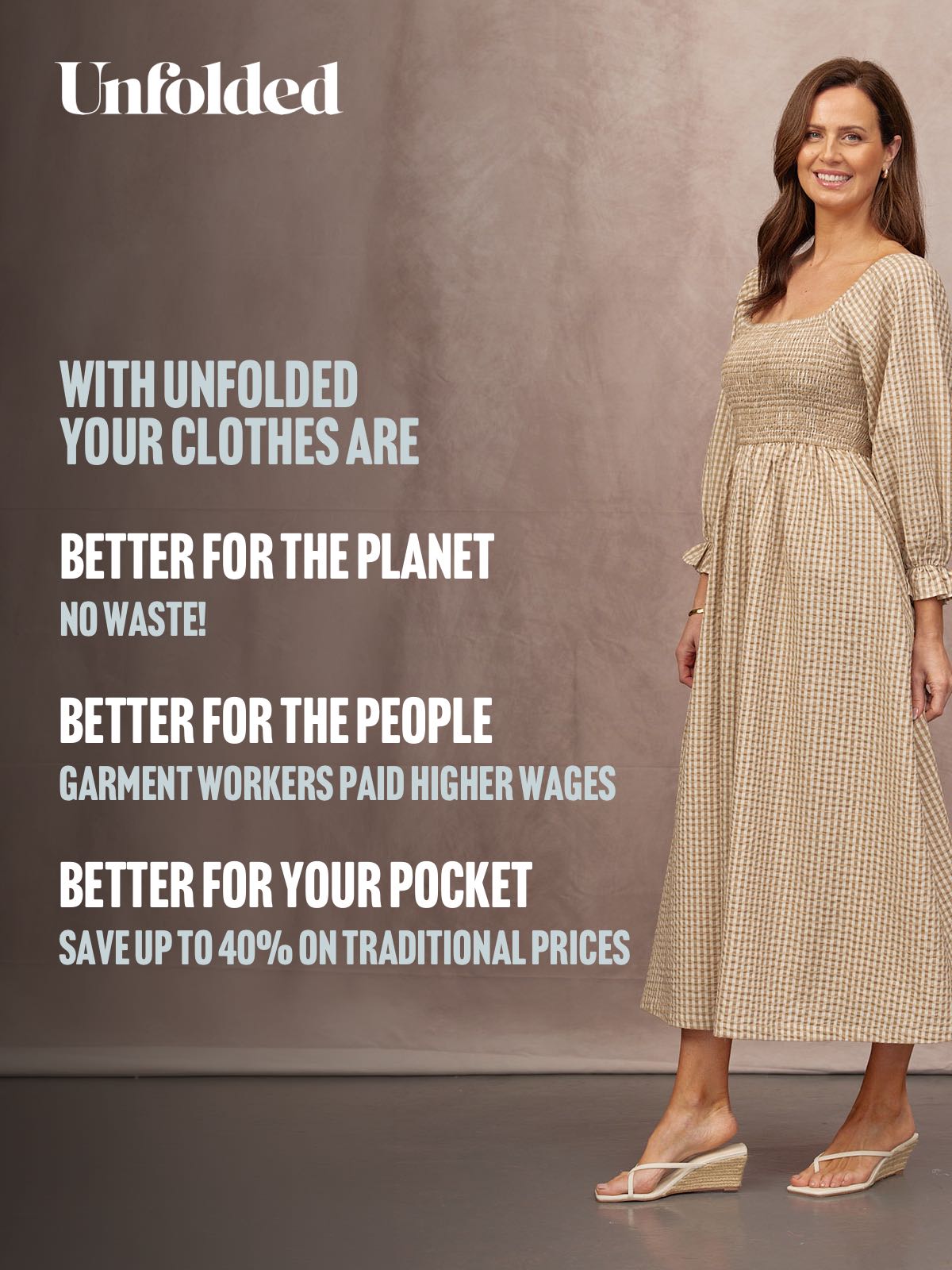 Sam Shirred Puff Sleeve Dress - Brown Gingham Print