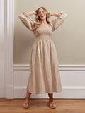 Sam Shirred Puff Sleeve Dress - Brown Gingham Print