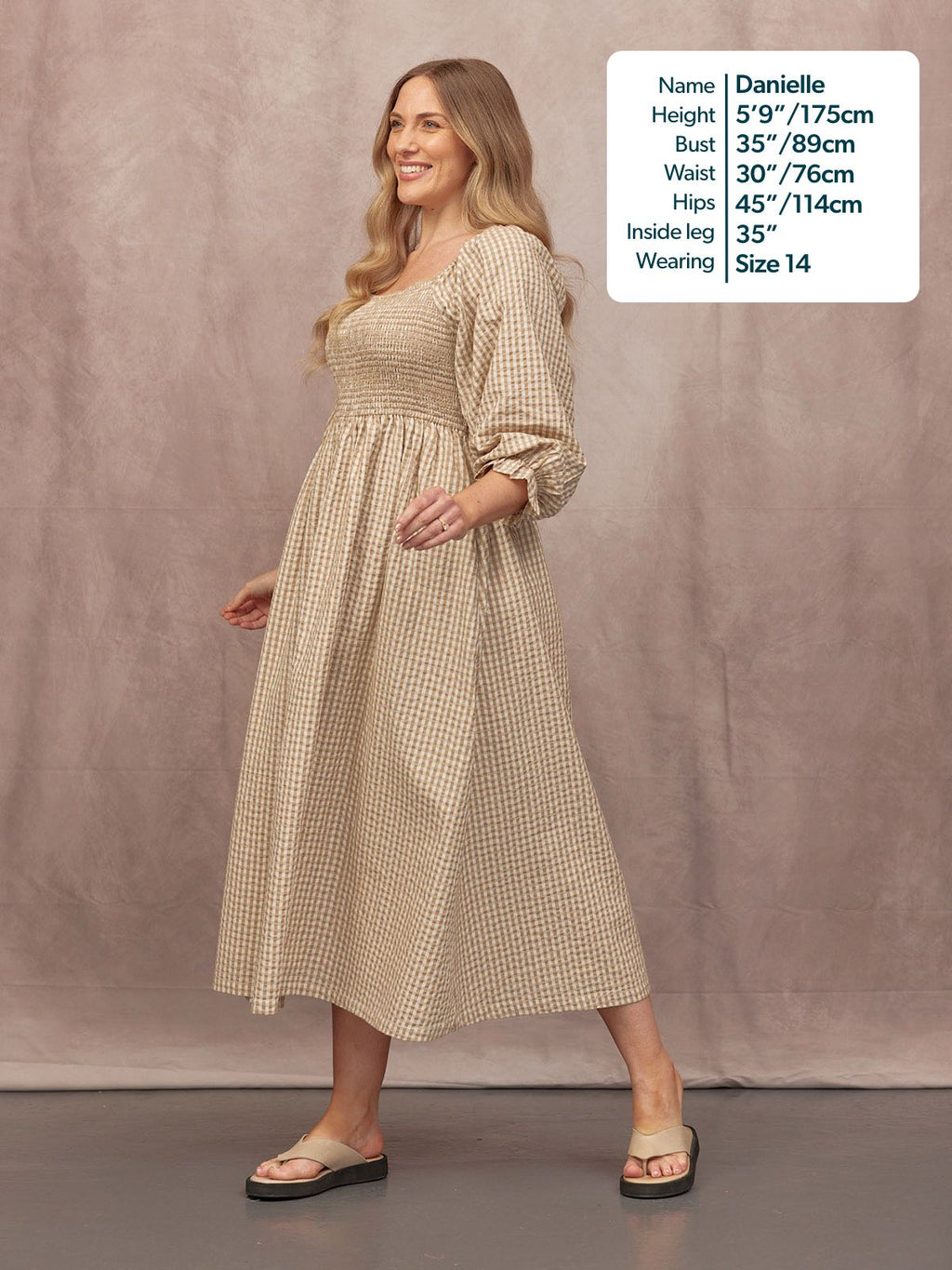 Sam Shirred Puff Sleeve Dress - Brown Gingham Print