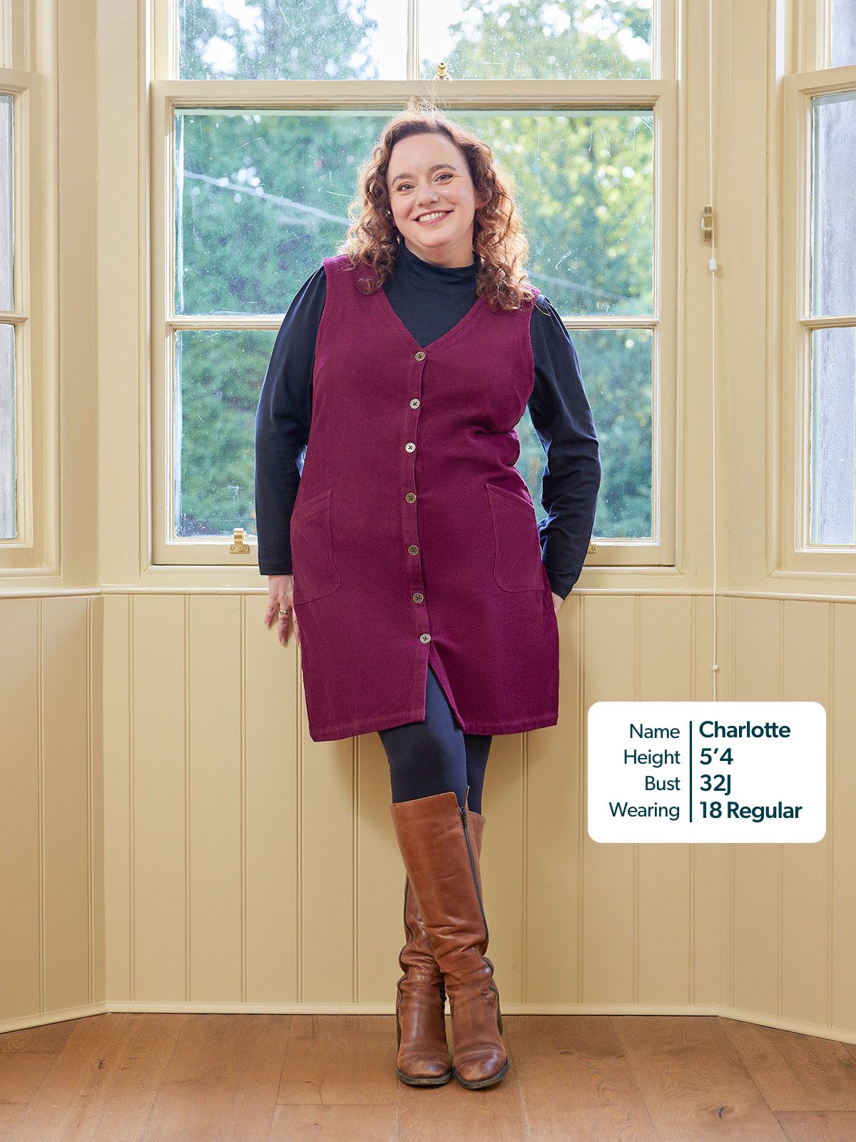 Sandie - Cord Pinafore Dress - Burgundy