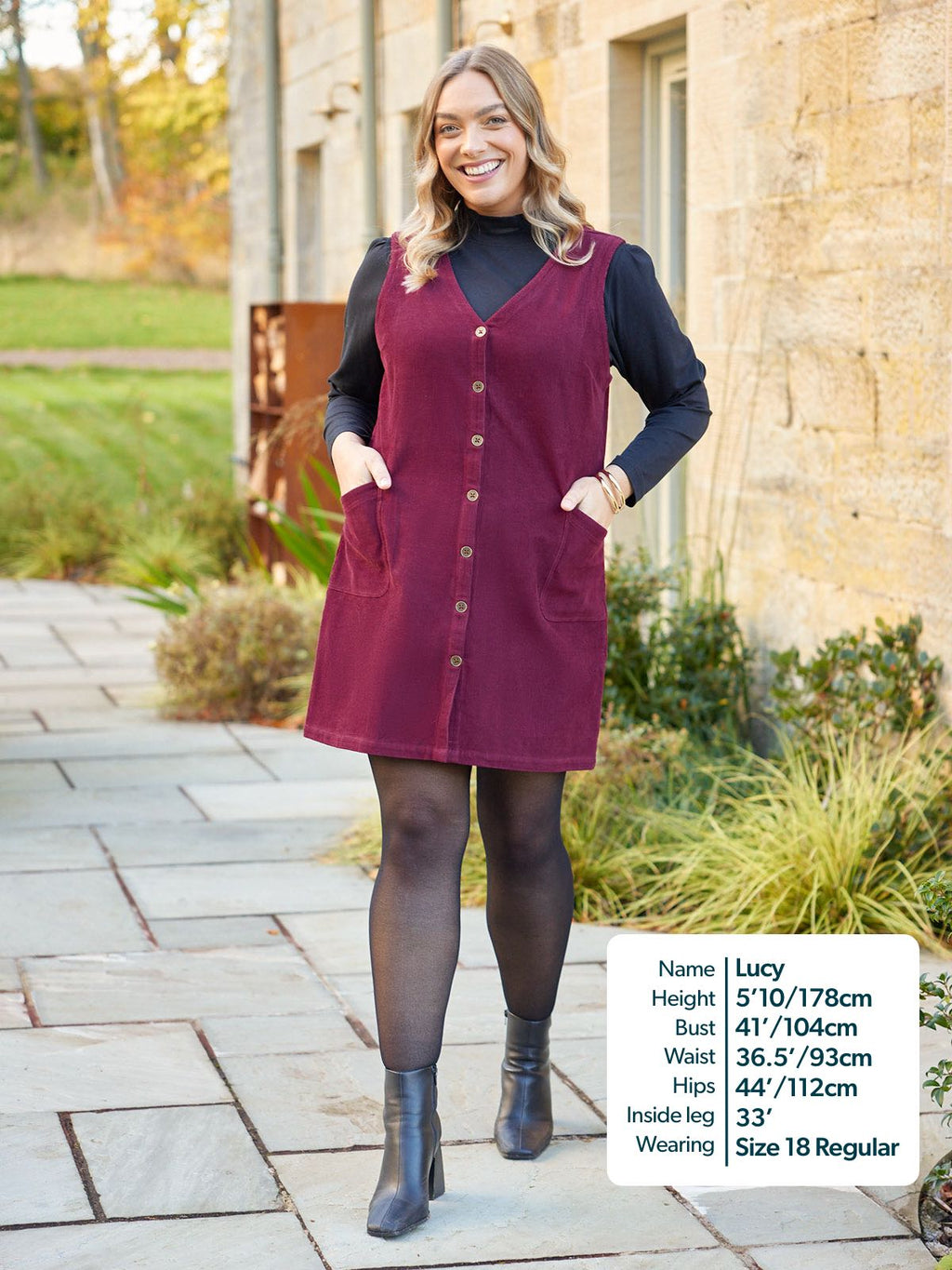 Sandie - Cord Pinafore Dress - Burgundy
