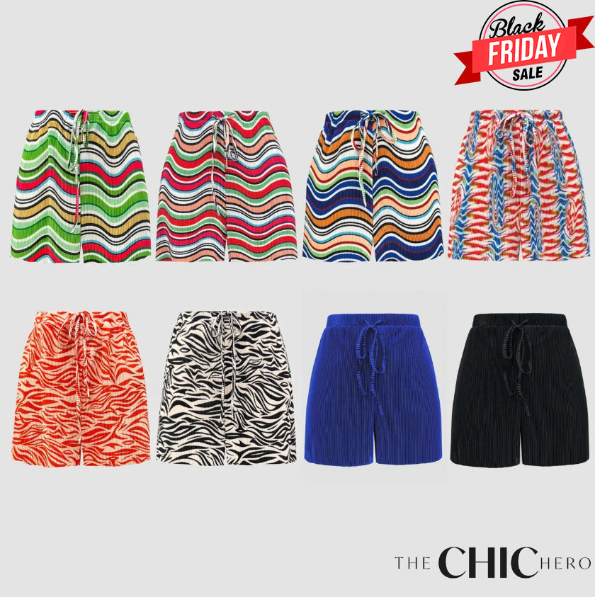 Multi Colour Wave Print Pleated Plus Size Short