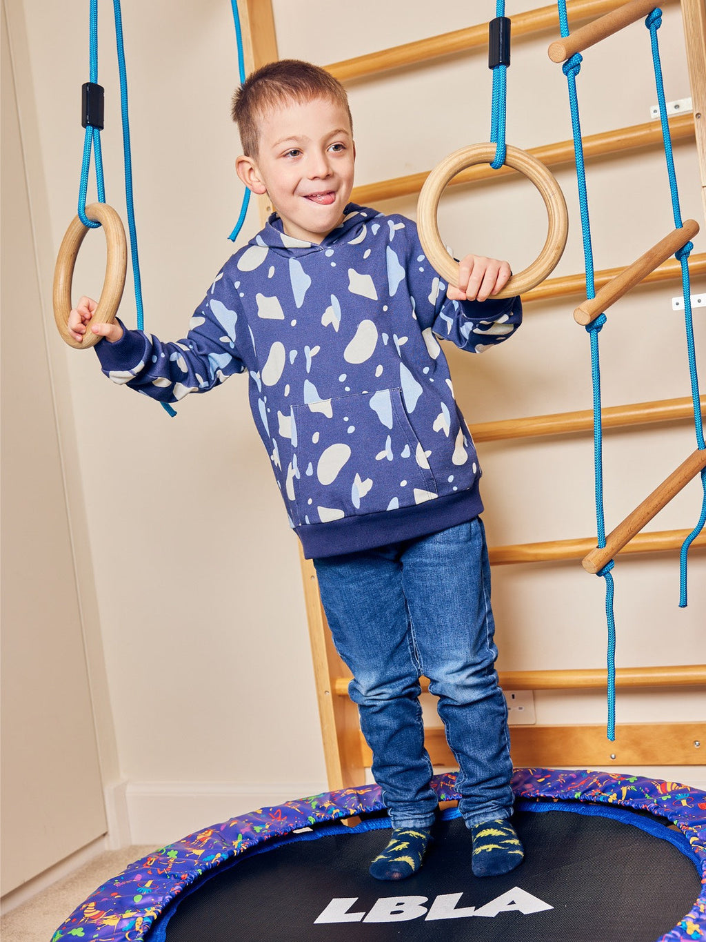 Seb - Kids Hoodie - Navy Terrazzo Print