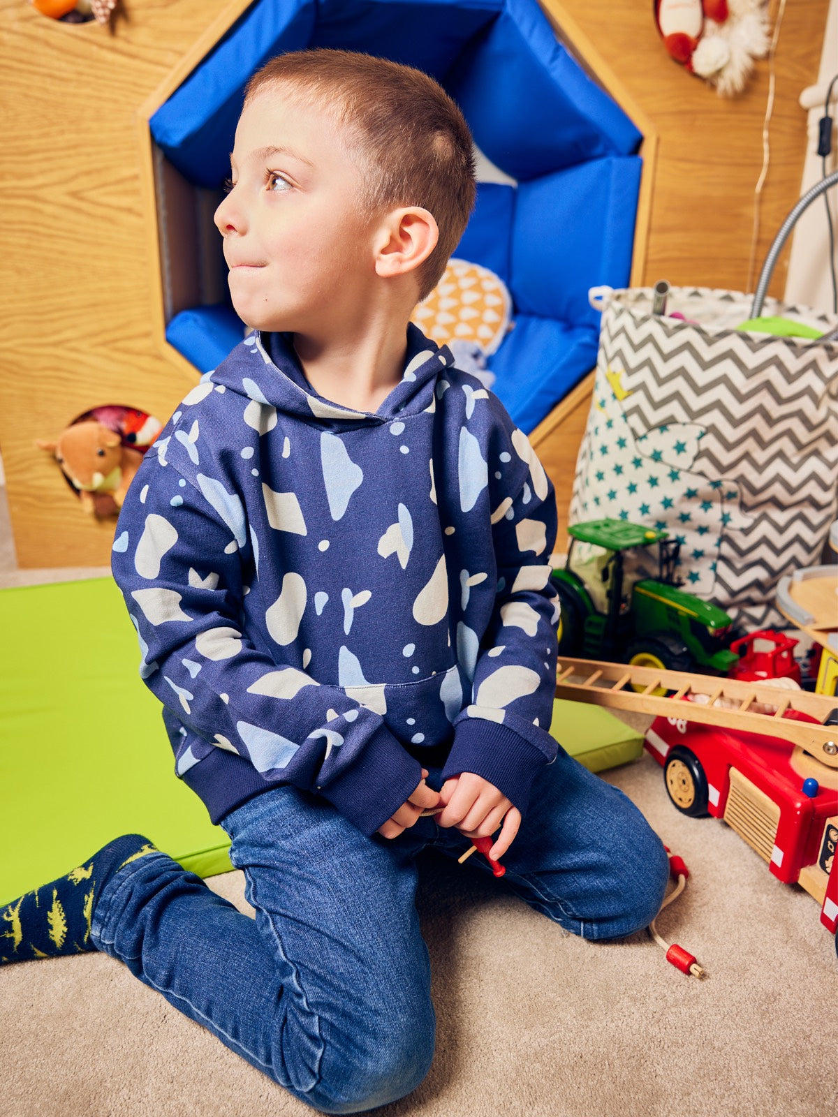 Seb - Kids Hoodie - Navy Terrazzo Print