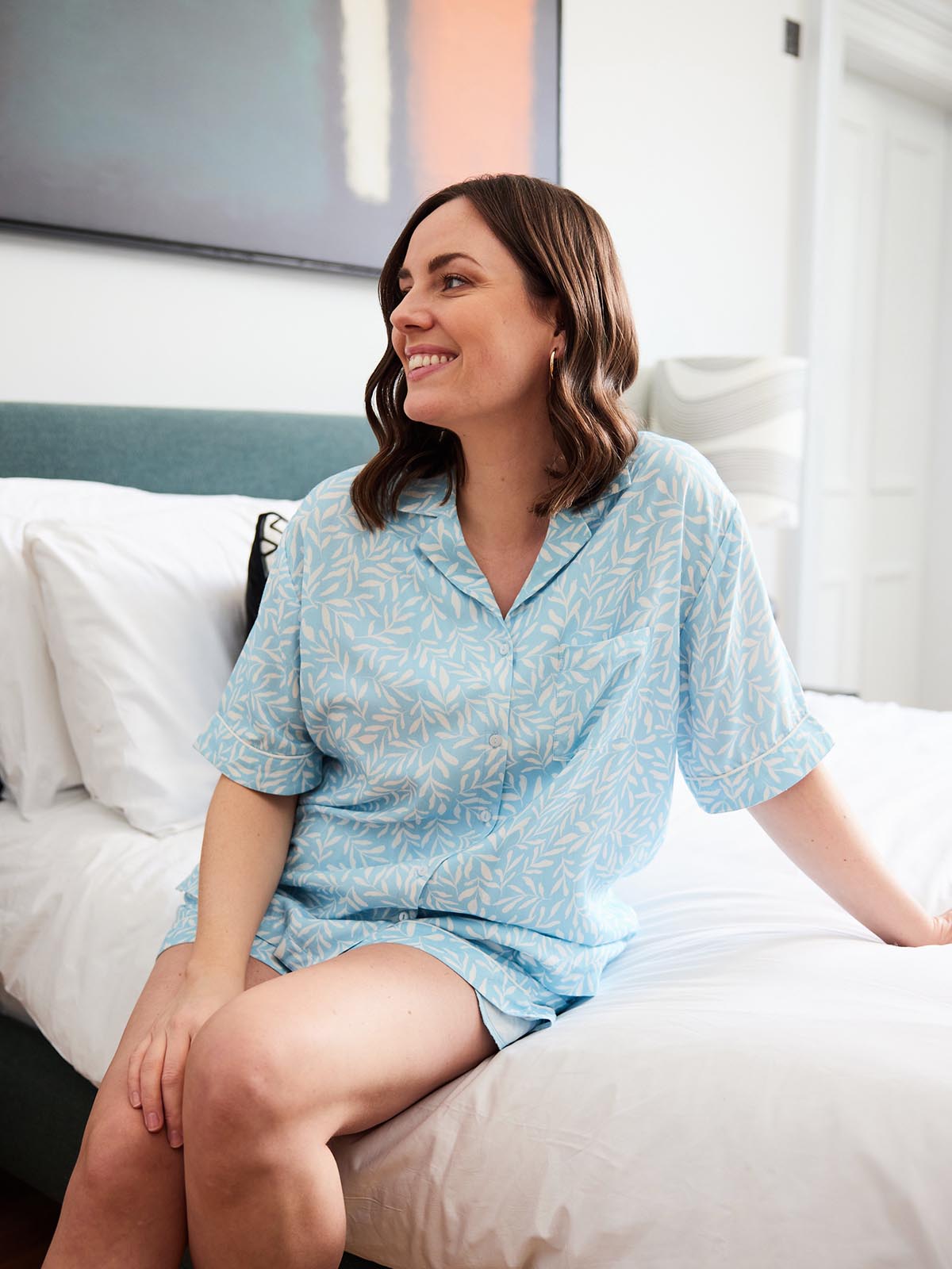 Sian - Pyjama Set - Blue Abstract Leaf Print