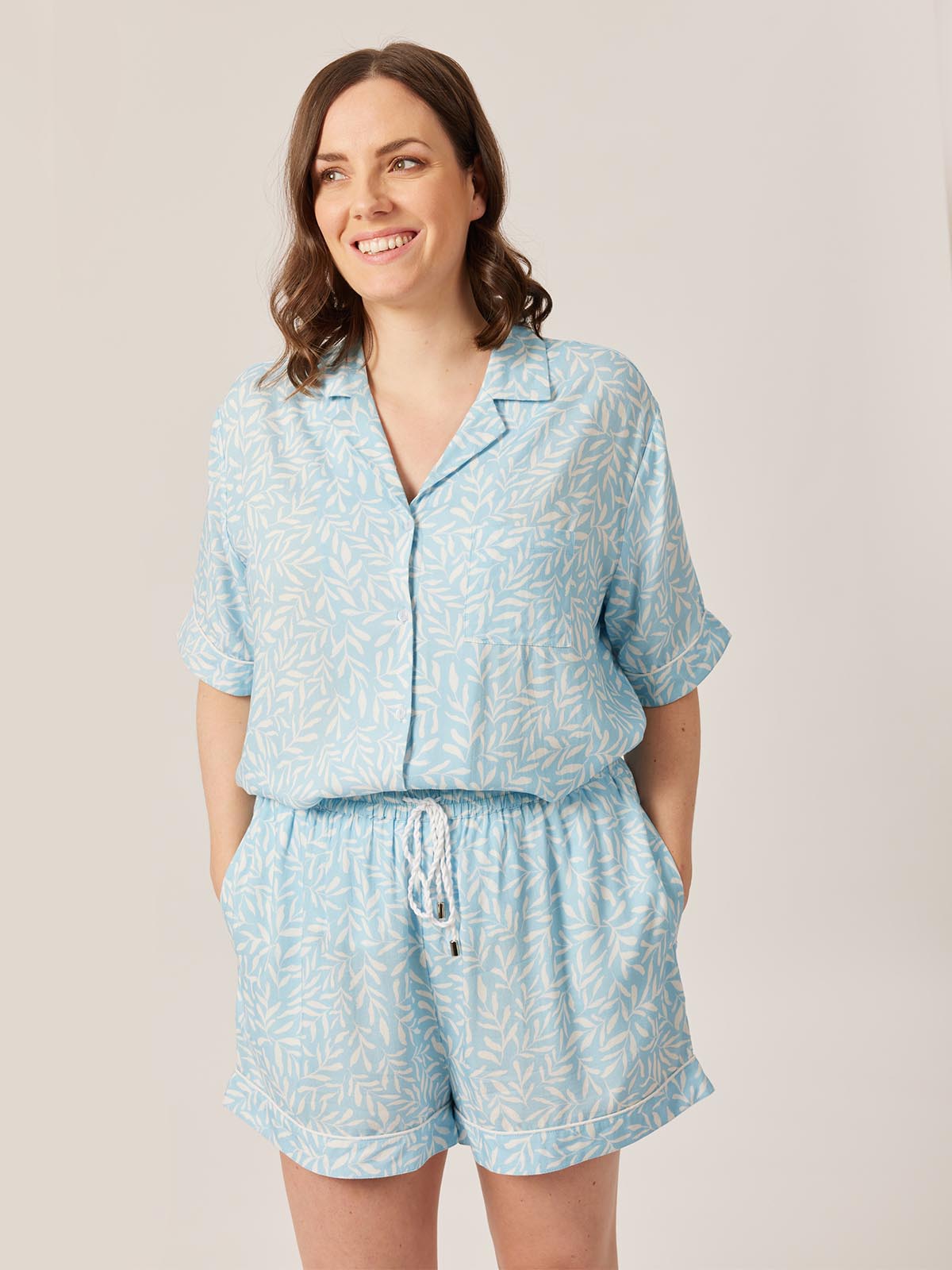 Sian - Pyjama Set - Blue Abstract Leaf Print