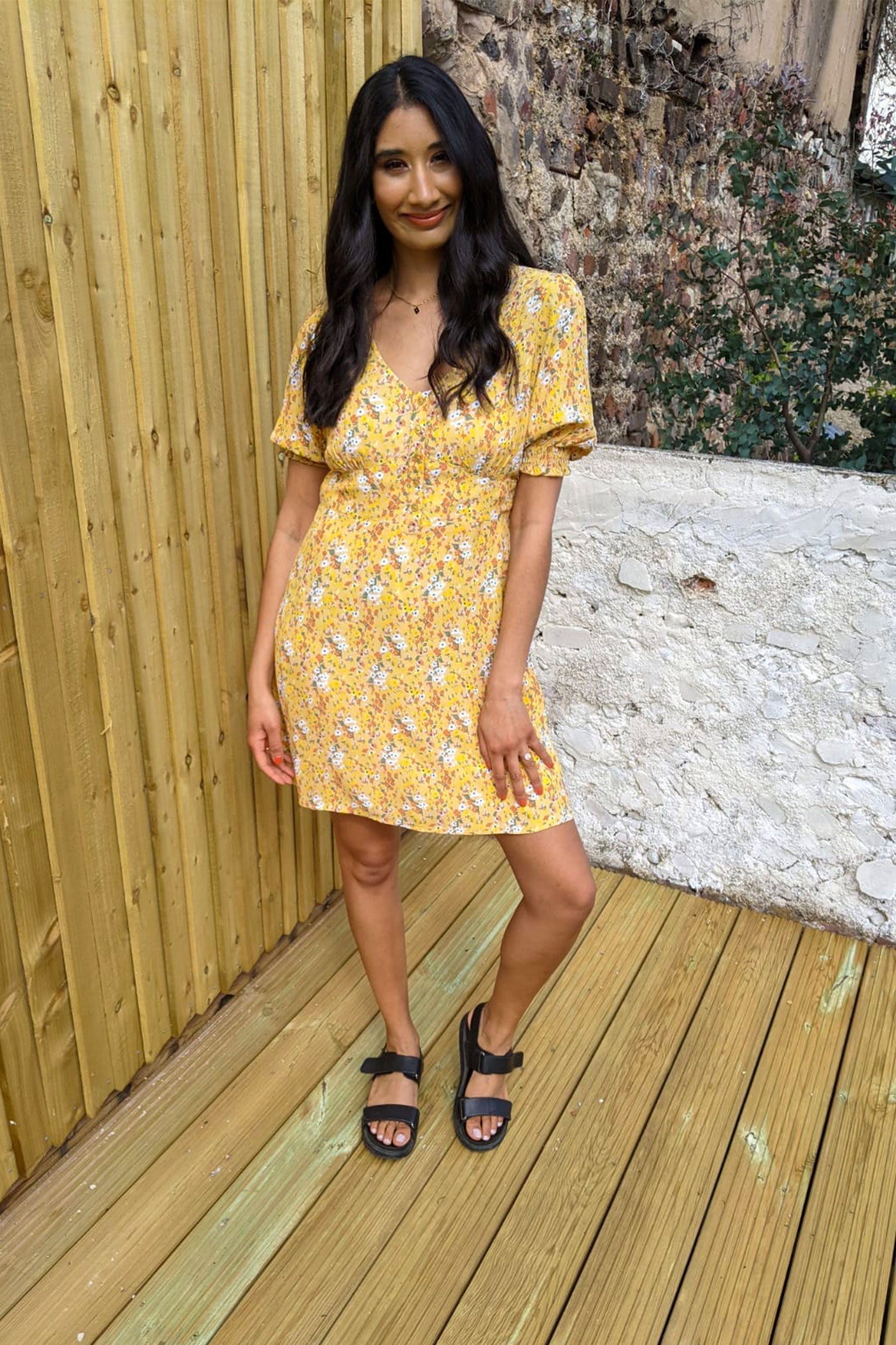 Siobhan - Button Front Mini Dress - Yellow