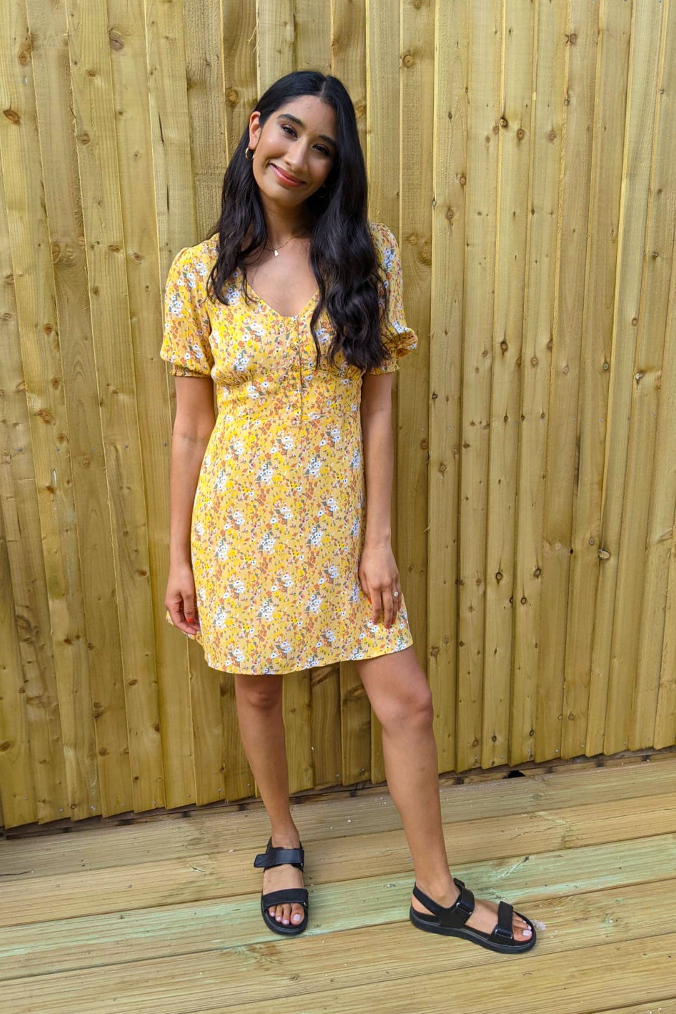 Siobhan - Button Front Mini Dress - Yellow