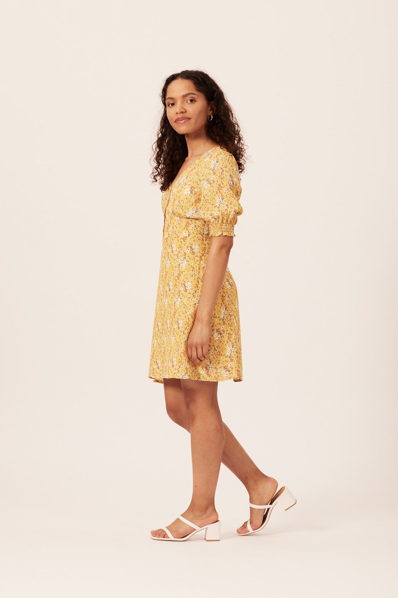 Siobhan - Button Front Mini Dress - Yellow