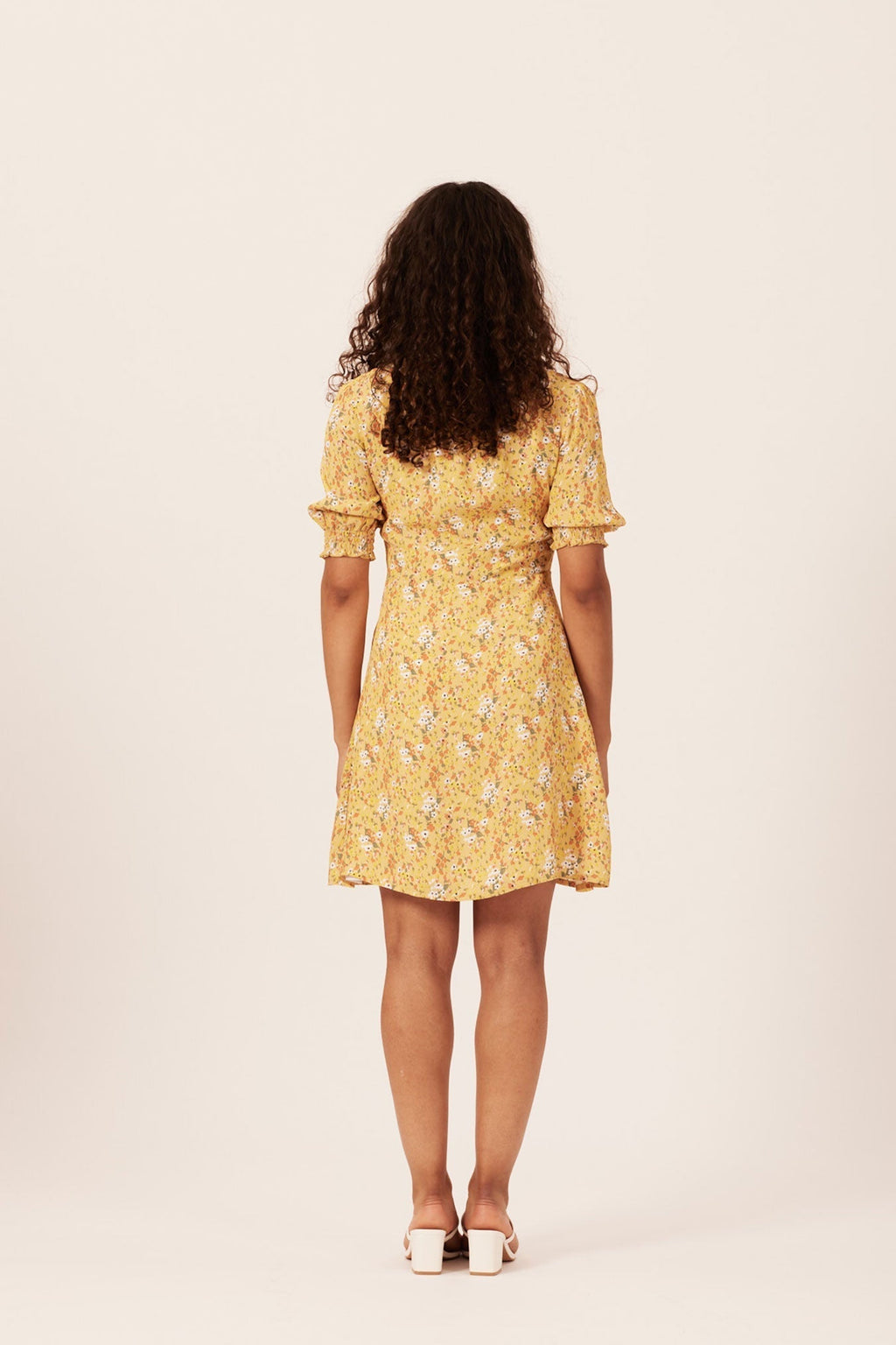 Siobhan - Button Front Mini Dress - Yellow