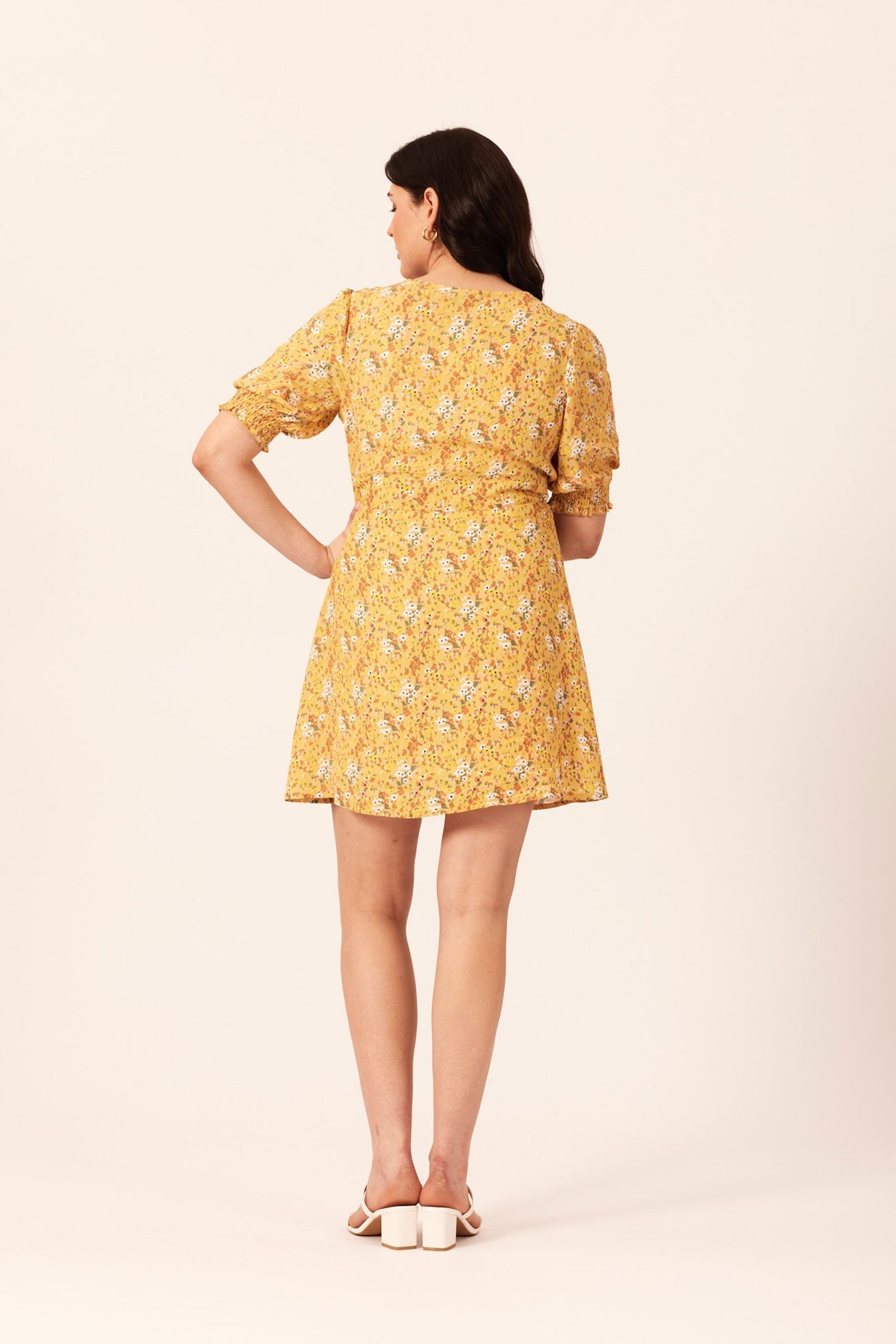 Siobhan - Button Front Mini Dress - Yellow