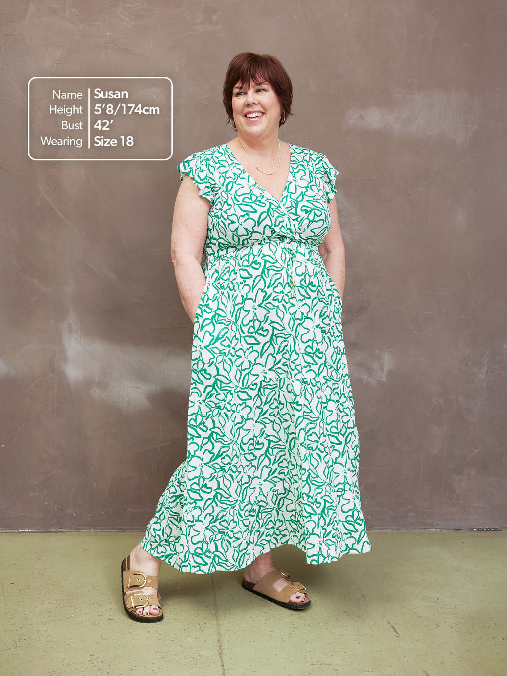 Susan Maxi Dress - White & Green Linear Print