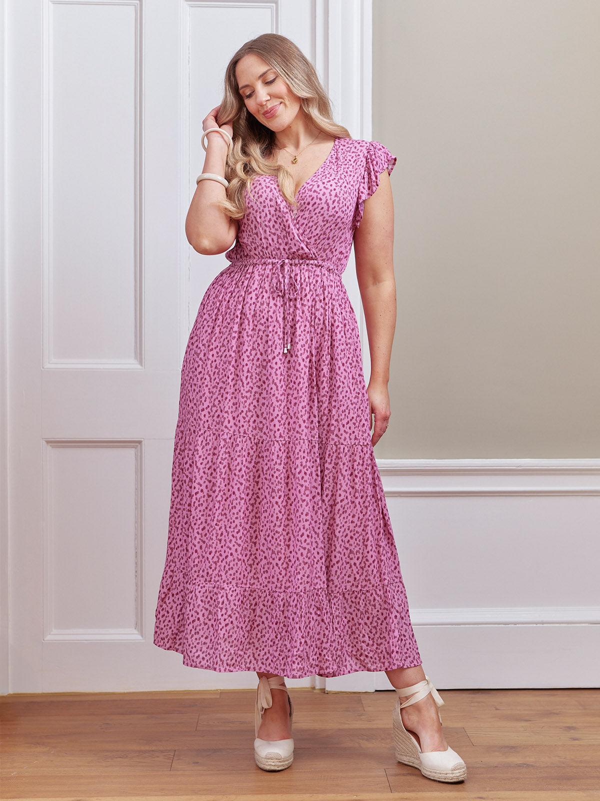 Susan Maxi Dress - Pink Dot Print