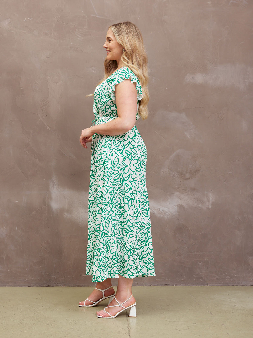 Susan Maxi Dress - White & Green Linear Print