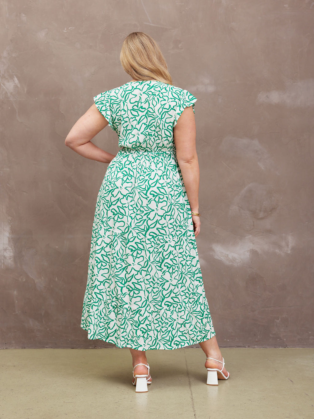 Susan Maxi Dress - White & Green Linear Print