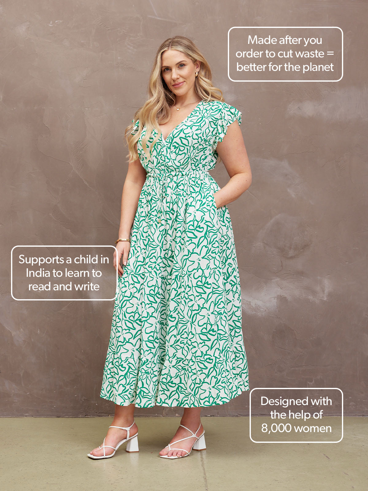 Susan Maxi Dress - White & Green Linear Print
