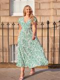 Susan Maxi Dress - White & Green Linear Print