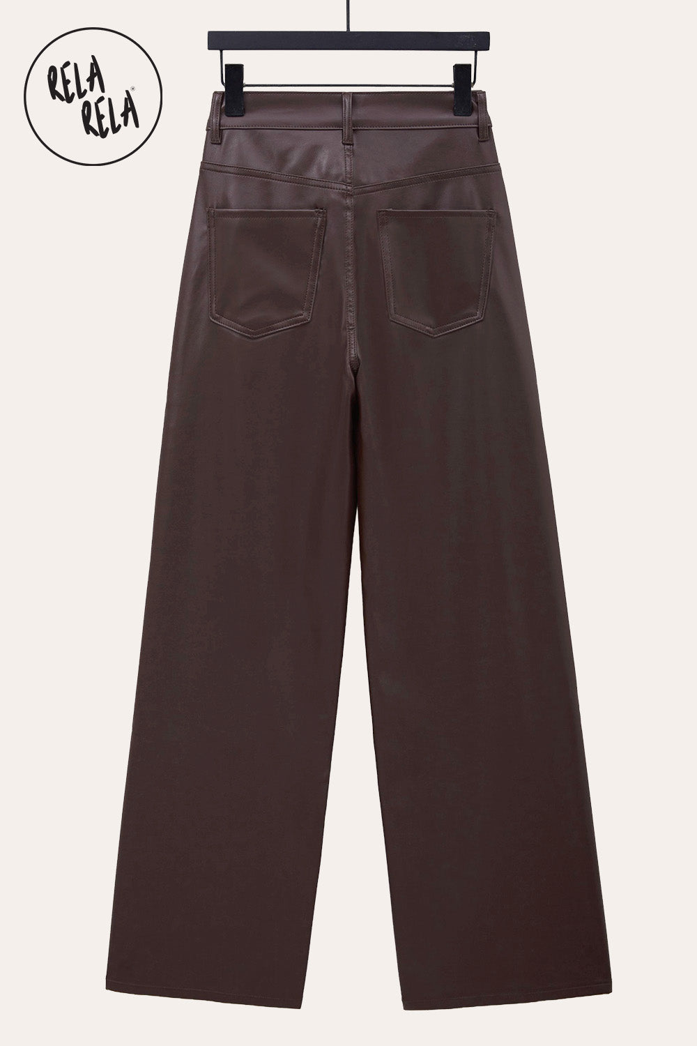 Faux Leather High Waist Dad Fit Wide Leg Trousers in Chocolate