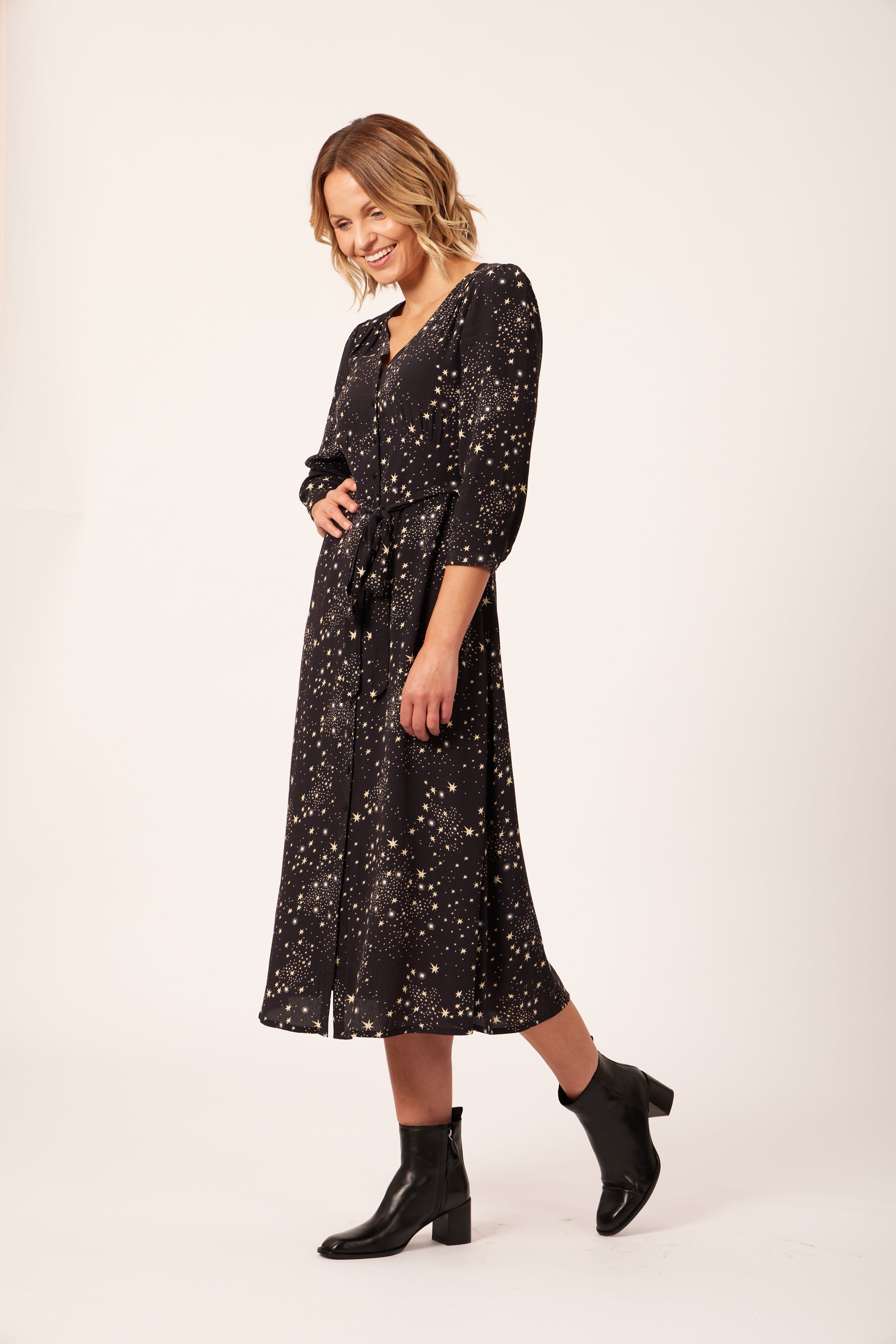 Sophie - Button Through Belted Midi Dress