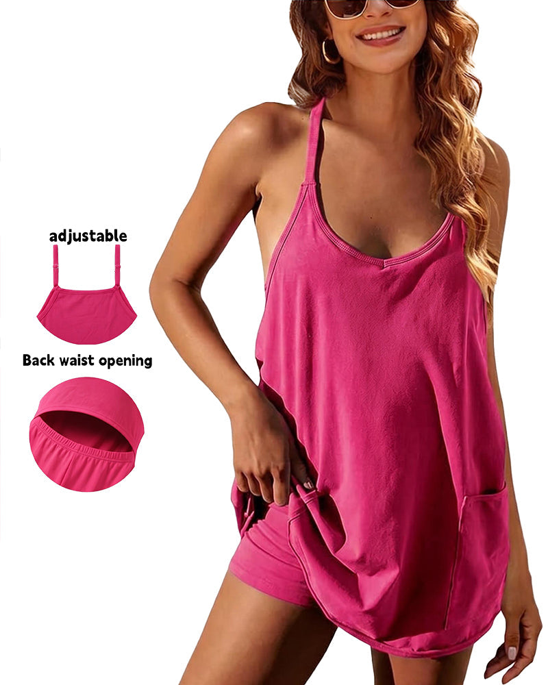 Casual 2-in-1 Romper Dress with Shorts Underneath