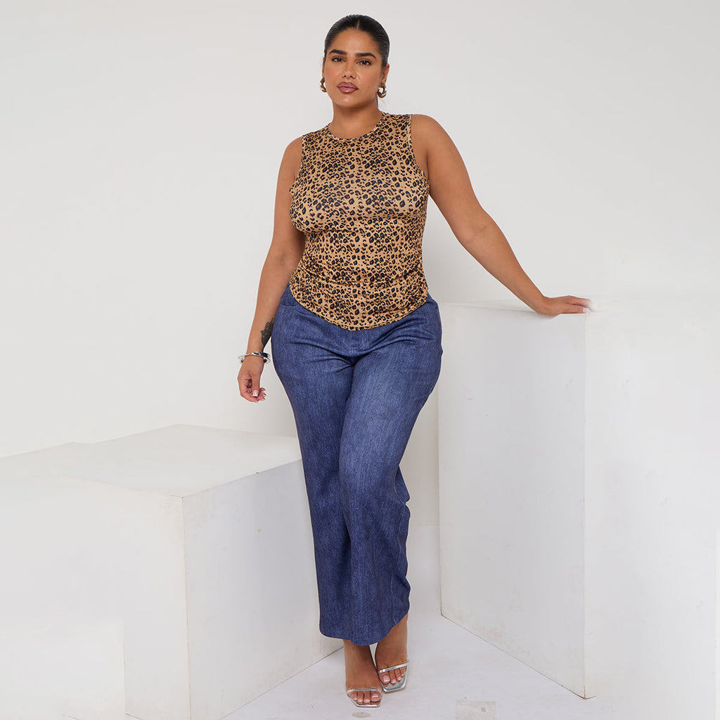 Classic Leopard Sleeveless Crew Neck Top