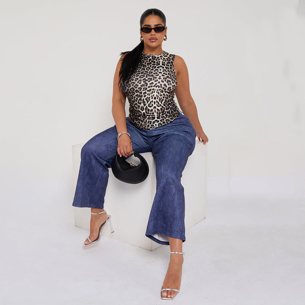 Classic Gradient Leopard Print Sleeveless Crew Neck Top
