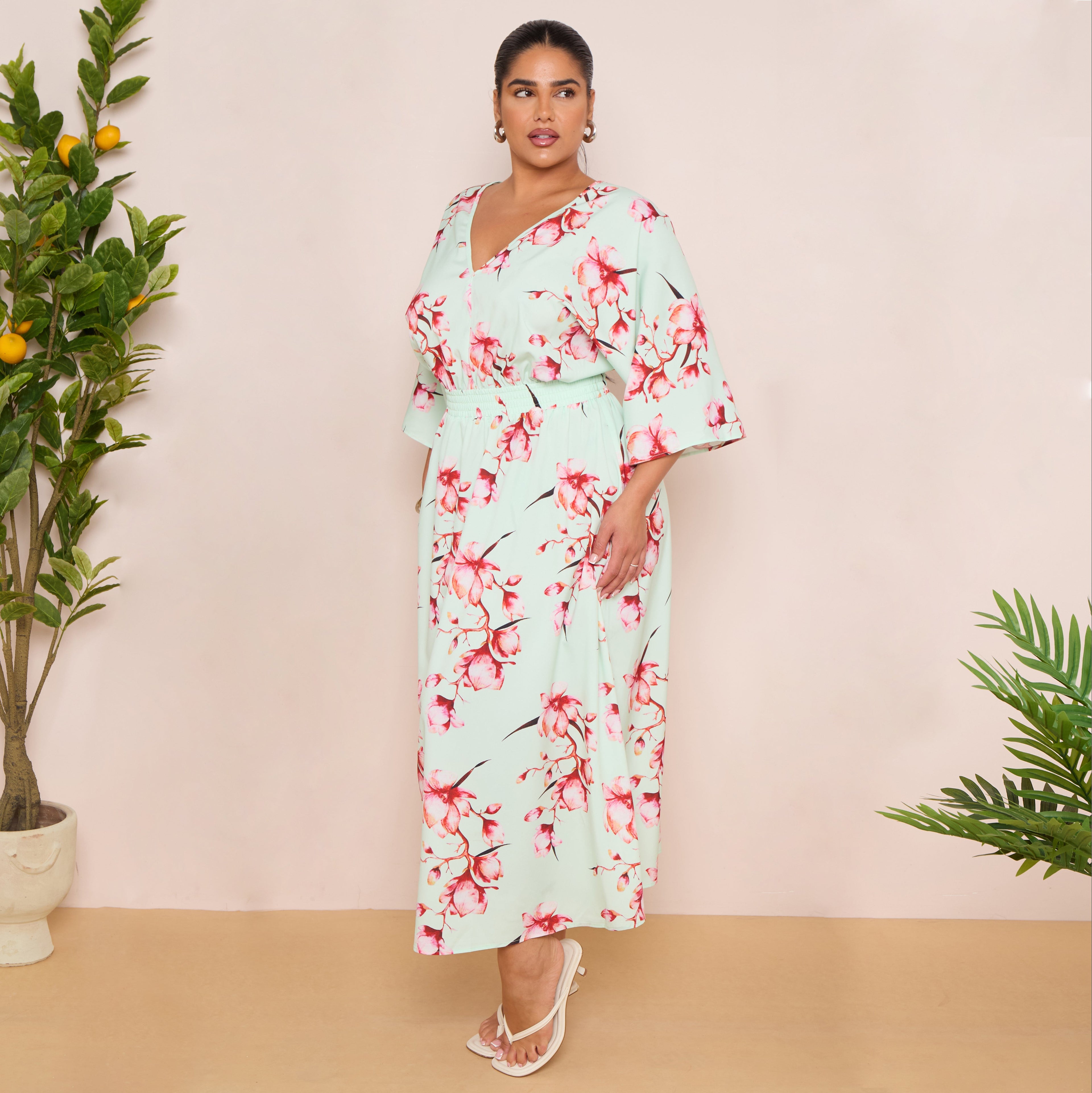 Long Sleeve Tie Back Maxi Dress in Floral Print