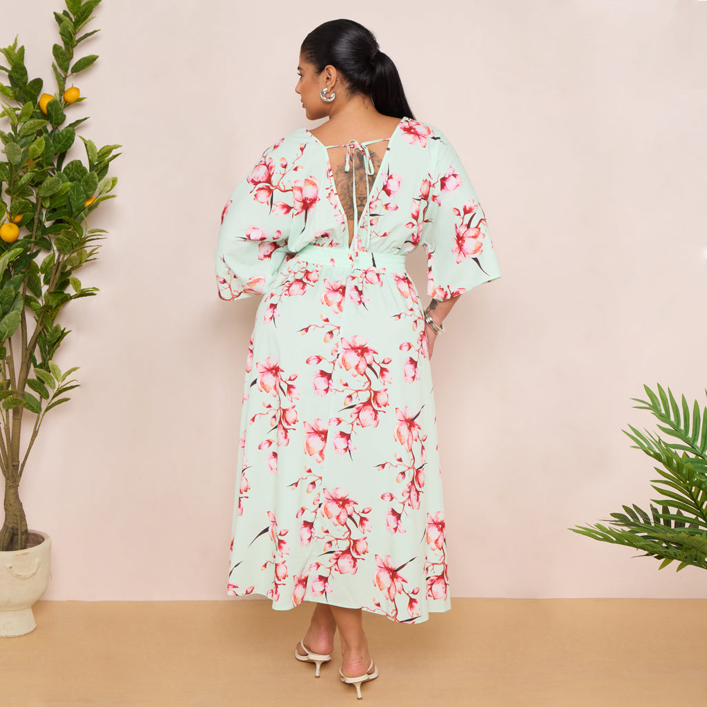 Long Sleeve Tie Back Maxi Dress in Floral Print