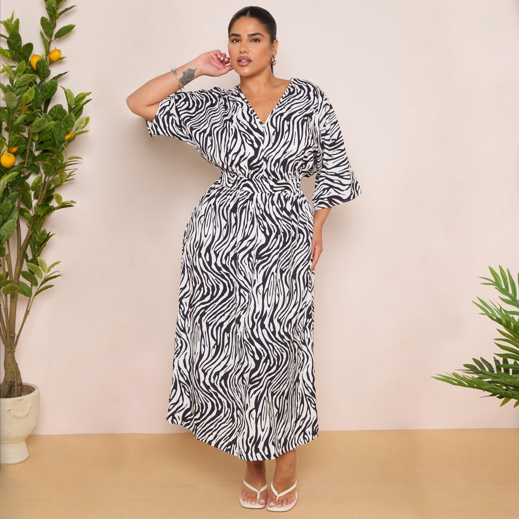 Long Sleeve Tie Back Maxi Dress in Burgundy Print