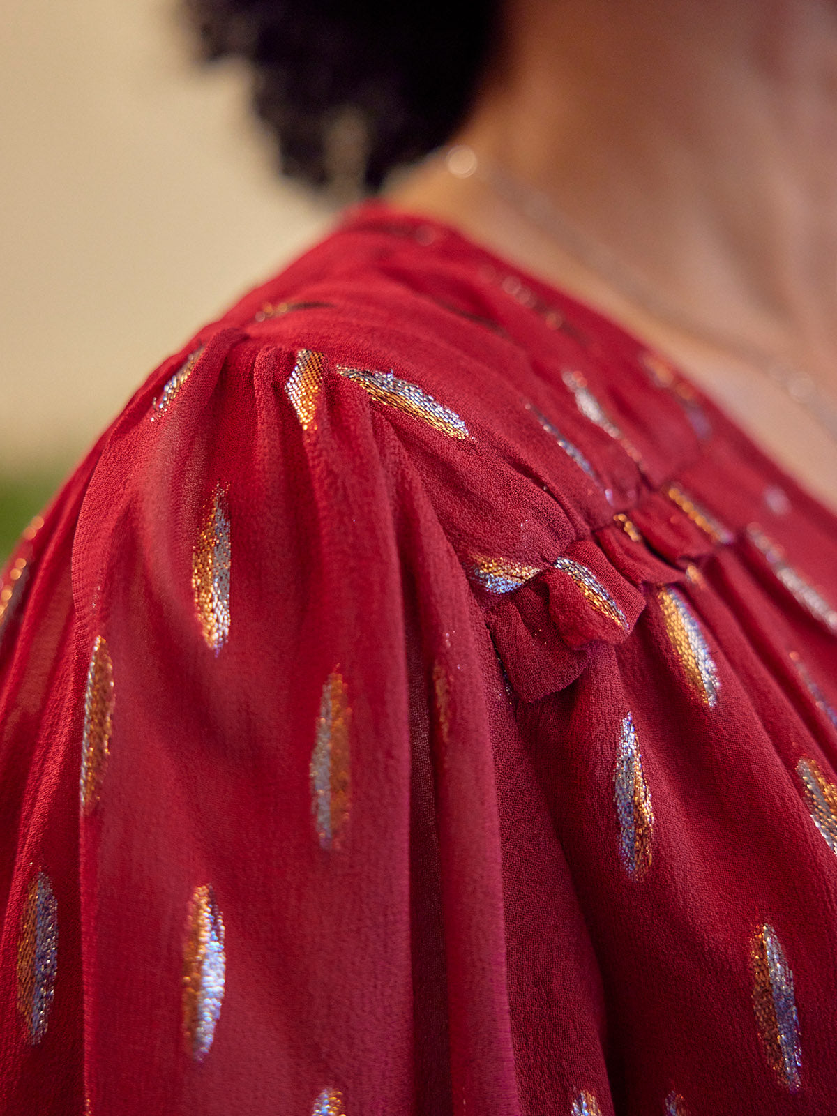 Valerie Lurex Dress - Burgundy and Bronze / Silver