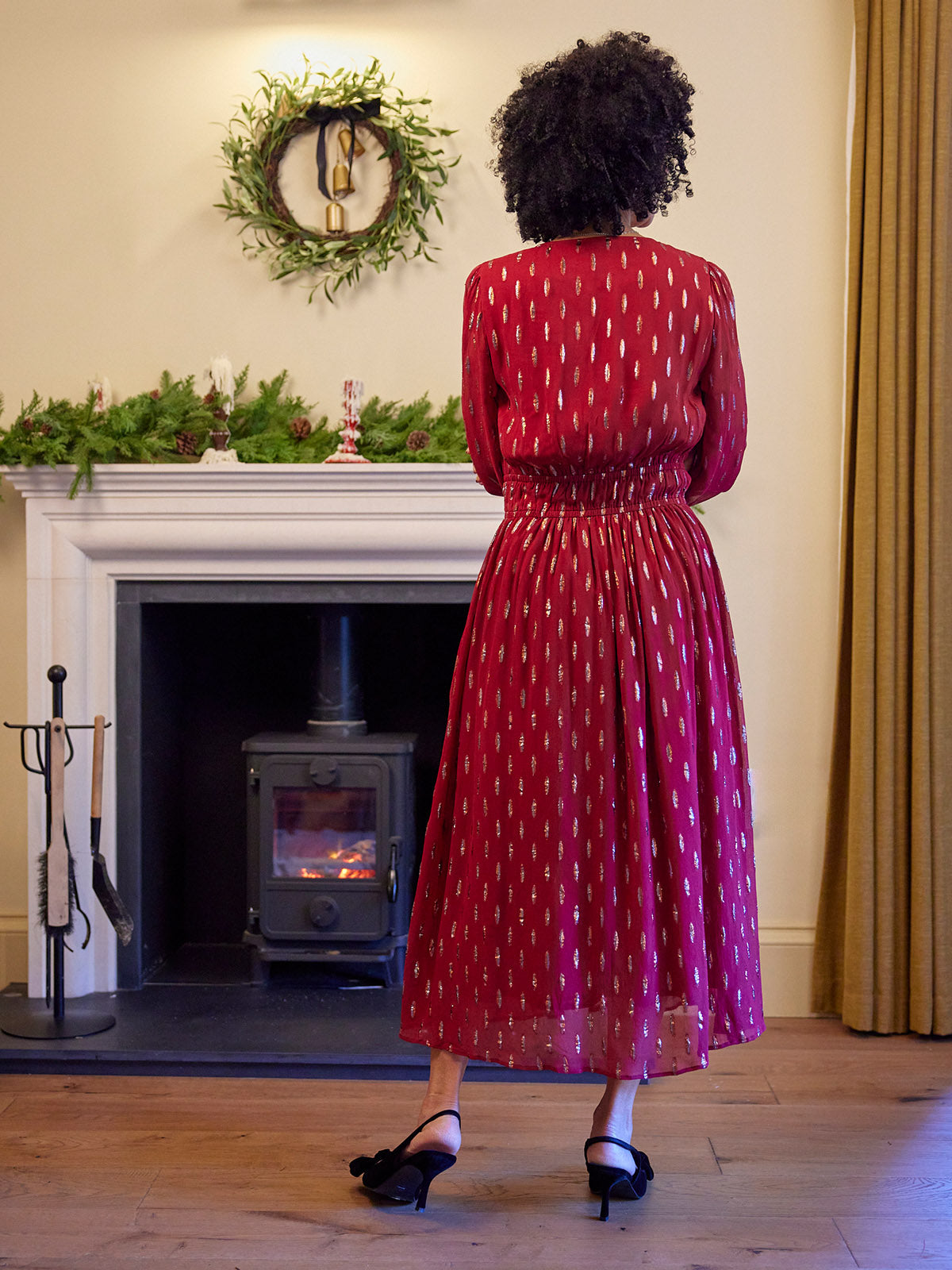 Valerie Lurex Dress - Burgundy and Bronze / Silver