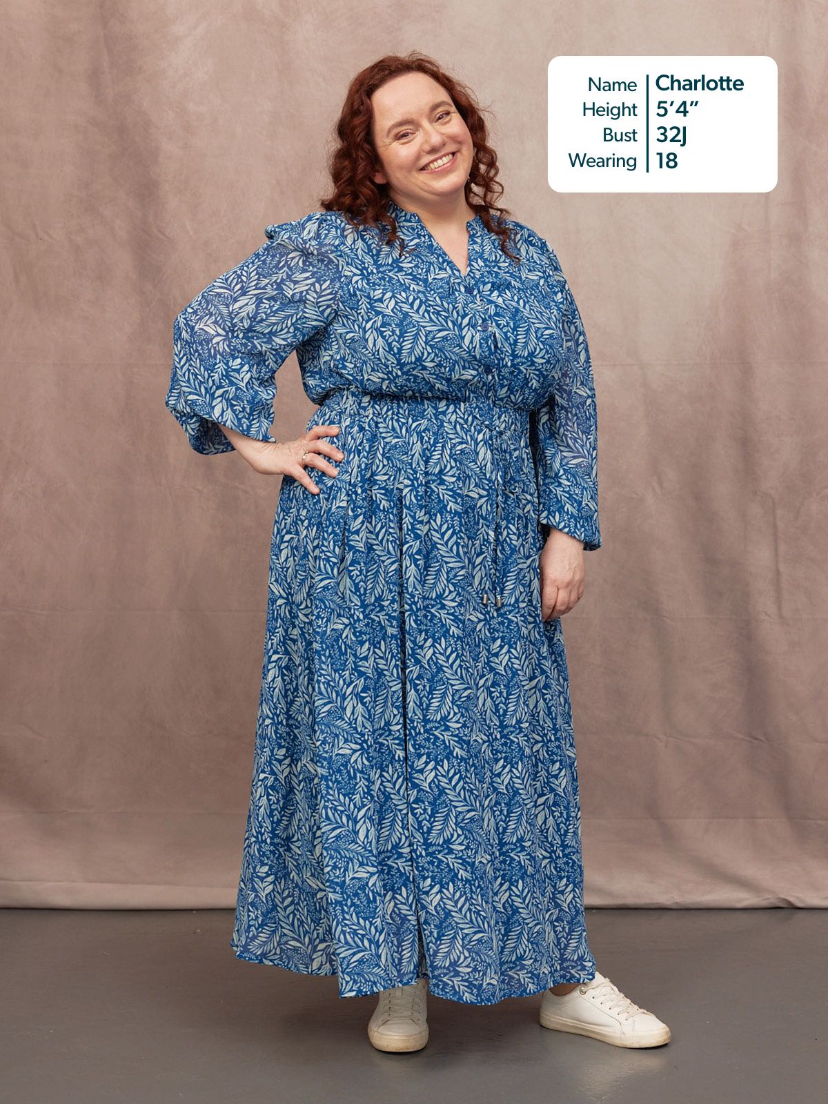 Vic Georgette Tie Waist Dress - Blue & Ecru Leaf Print