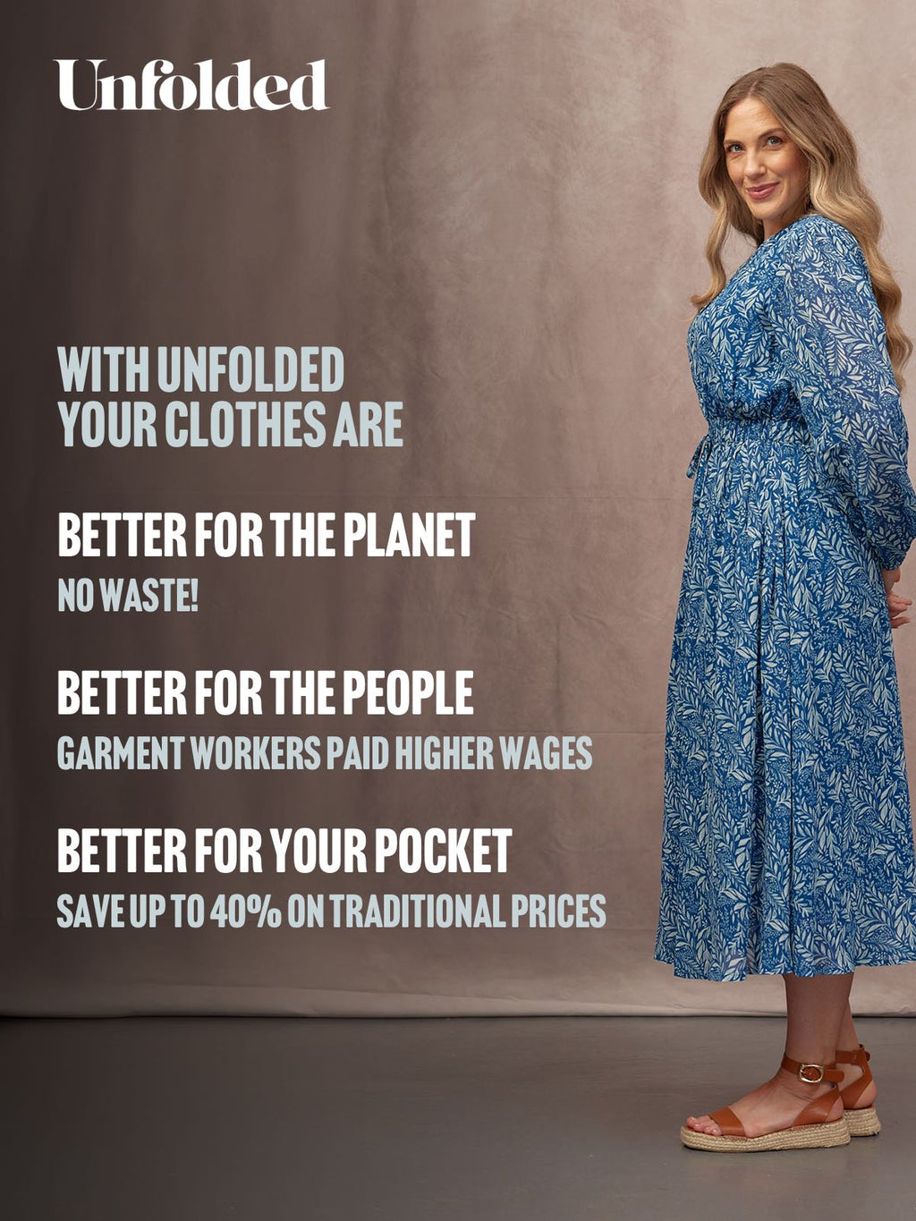 Vic Georgette Tie Waist Dress - Blue & Ecru Leaf Print
