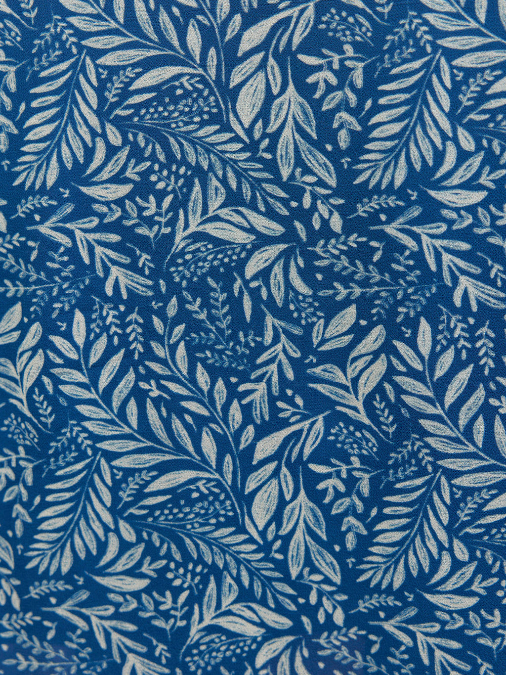 Vic Georgette Tie Waist Dress - Blue & Ecru Leaf Print