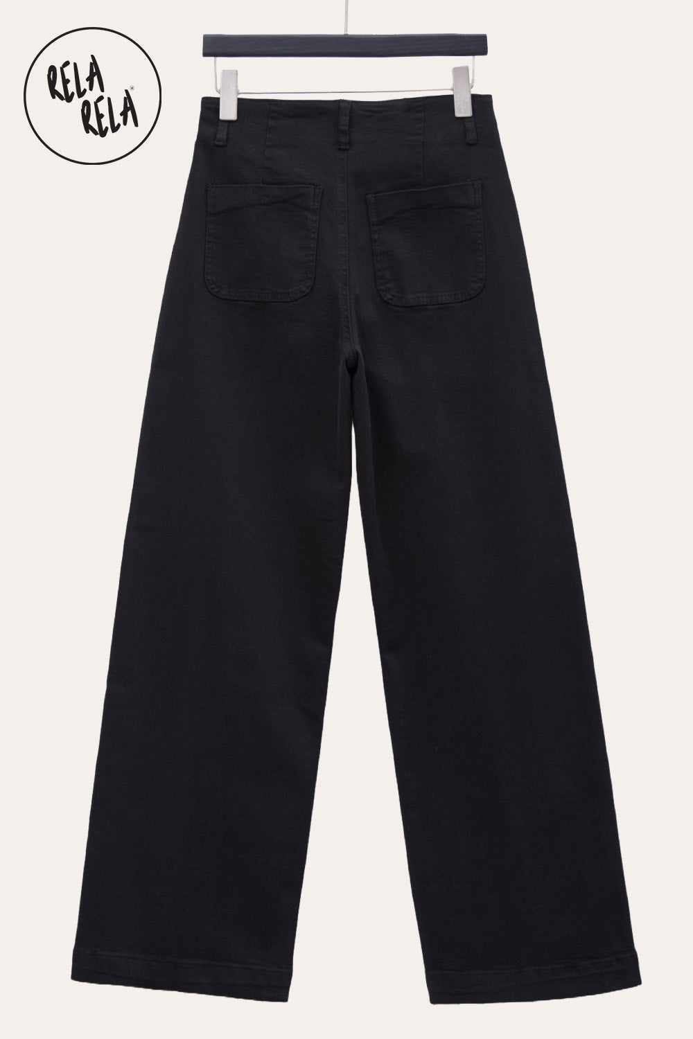 Stretchy Wide Leg Seamed Jeans with Button Details in Black