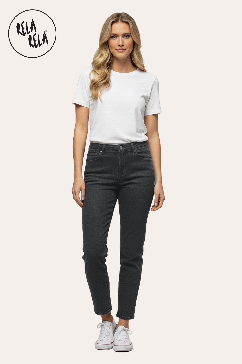Petite Stretch Mom Jeans – Mid Rise in Charcoal