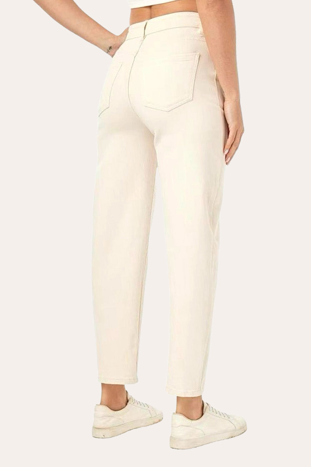 Petite Stretch Mom Jeans – Mid Rise in Cream