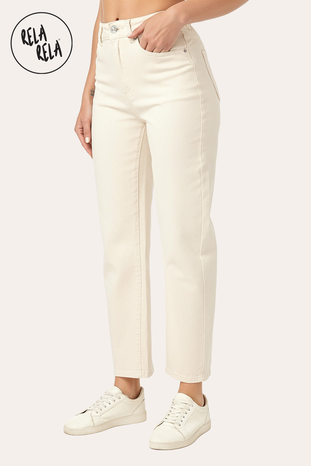 Petite Stretch Mom Jeans – Mid Rise in Cream