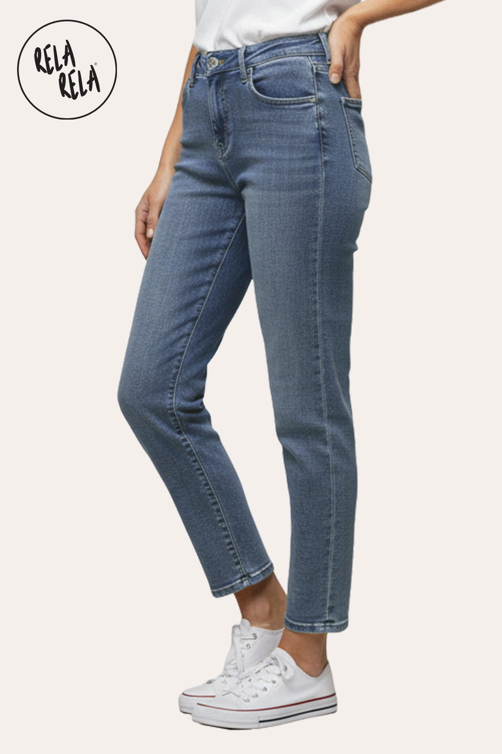 Petite Stretch Mom Jeans – Mid Rise in Denim Blue