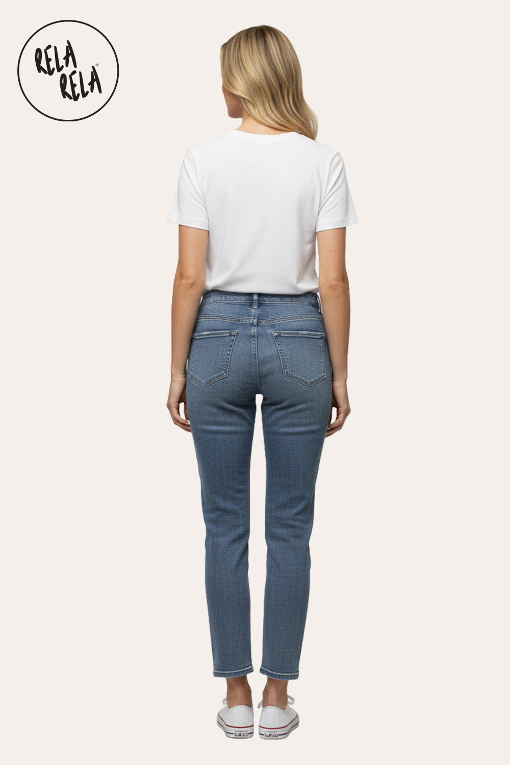 Petite Stretch Mom Jeans – Mid Rise in Denim Blue