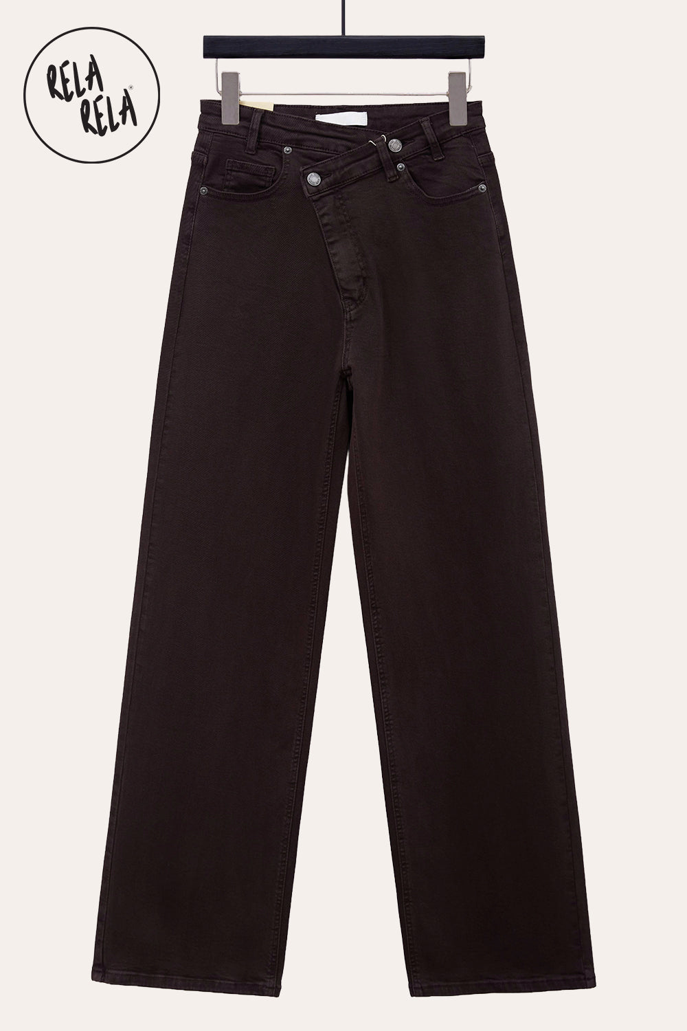 Stretchy Asymmetric Cross Front High Waist Wide Leg Jeans in Chocolate
