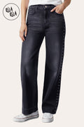 Stretchy Studded Rivet Wide Leg Jeans in Charcoal