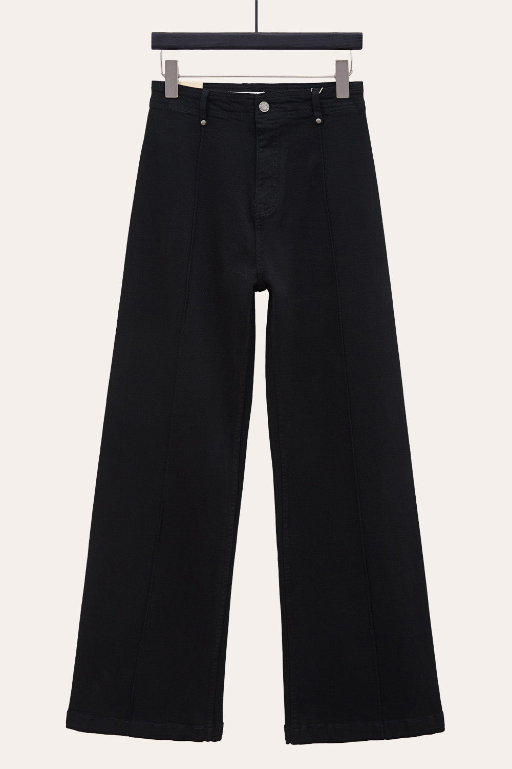Pintuck Flare Jeans with Front Seam in Black