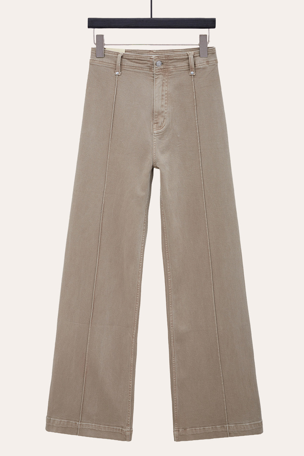 Pintuck Flare Jeans with Front Seam in Taupe